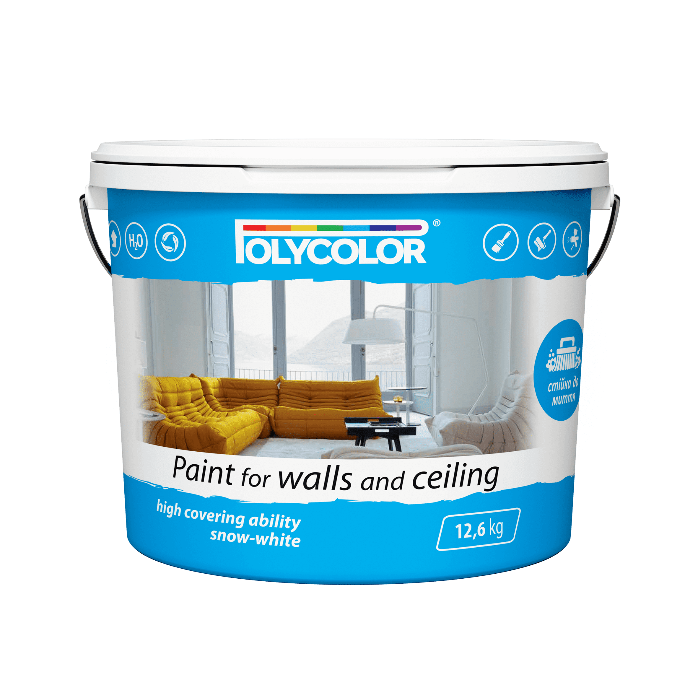 Фарба POLYCOLOR Paint for walls and ceiling інтер'єрна для стін та стель, акрилова, водоемульсійна, мат білий, 12,6 кг